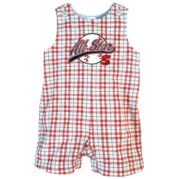 Proffitts Other - Vintage Proffitt’s Red Plaid “All Star 5” Seersucker Romper Baby Boy 12M Y2K